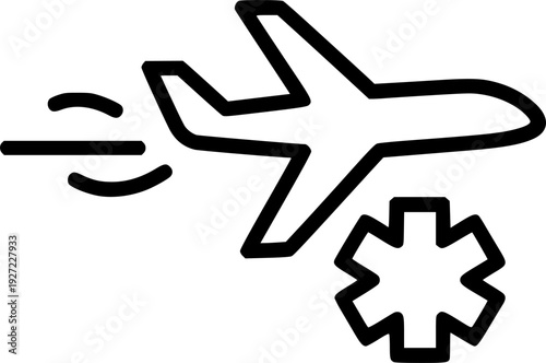 Sleek helicopter icon with rotating blades for travel and air transport – Black and White Vector Illustration