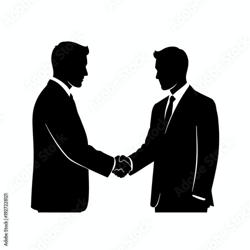 Silhouette of professional executives in formal suits shaking hands to confirm a business merger and successful transaction
