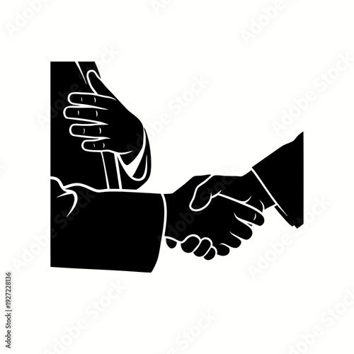 Close up silhouette of business hands shaking to finalize a successful contract and corporate alliance