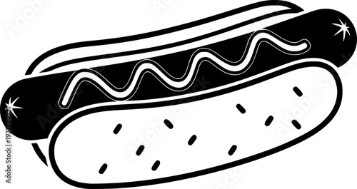 Classic hot dog icon featuring simple line art design for street food and takeaway menu – Black Vector Illustration