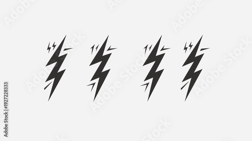 Four stylized black lightning bolt graphics with tiny jagged lines on white background