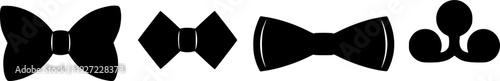 Four elegant black bow tie silhouettes on a white background for formal fashion and wedding – Black Vector Illustration