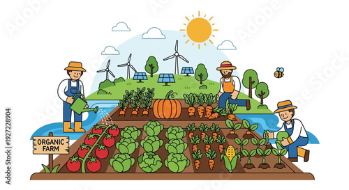 Farmers working in organic vegetable garden.