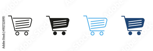 Shopping Cart Line And Solid Icon Set. E-Commerce, Online Shopping, And Retail Marketplace Outline And Silhouette Symbol Collection. Consumer Goods And Services. Isolated Vector Illustration
