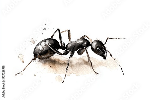 A meticulous, high-resolution artistic rendering of a solitary ant, showcasing exquisite detail, the form, texture, and natural elegance of the insect.
