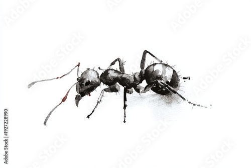 A detailed close-up of a lone ant, showcasing its intricate anatomy and form, set against a simple background. Emphasizing the insect's resilient nature, perfect for scientific studies or designs.