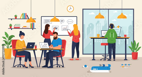 People working in office space.