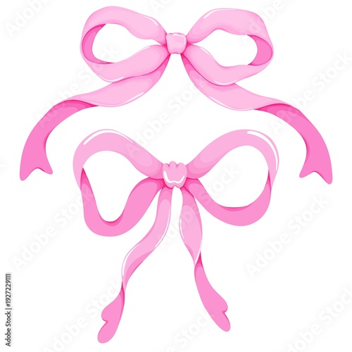 Canvastavla Pink Silk Ribbon Bows Set, Coquette Aesthetic Clipart, Isolated Decorative Elements