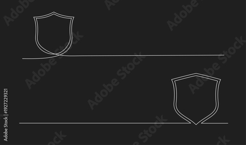 Continuous Line Art Shields on Black Background - Minimalist Security and Protection Emblem Design Element