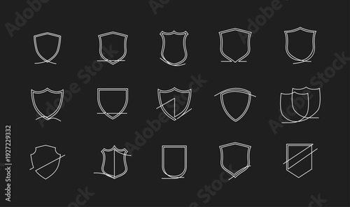Modern Vector Shield Logos: Set of Minimalist Outline Security and Protection Icons