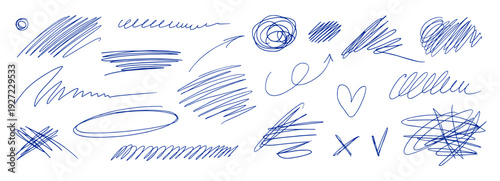 Line messy sketch with element circle, heart and pencil stroke underline. Pen scratch swirl with scribble doodle squiggle and random squiggly effect. Vintage pen with isolated drawing mark.