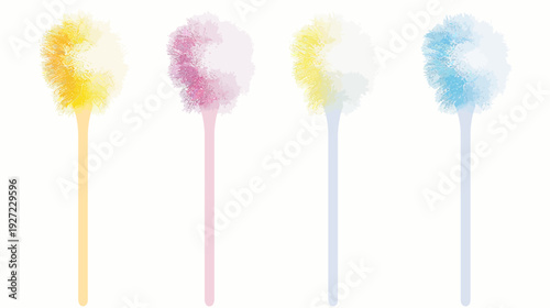 A watercolor-style illustration features four lollipop-like shapes in pastel colors on white background