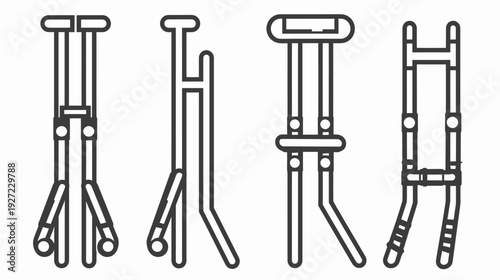 Four stylized illustrations, each depicting a different variation of a support aid for mobility