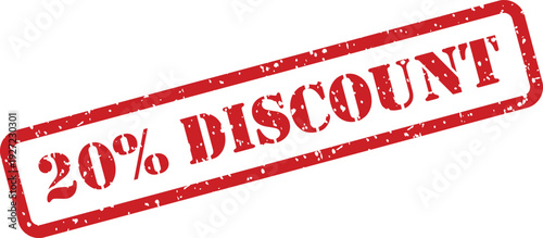 A bold red grunge rubber stamp prominently announcing a twenty percent markdown on items