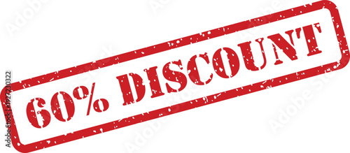 A bold red grunge rubber stamp explicitly states a 60% DISCOUNT message, standing out on a white surface