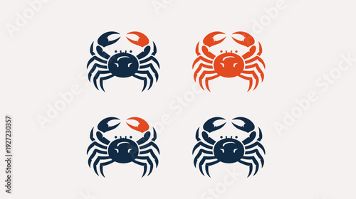 A vibrant, graphic illustration featuring four crabs in various color combinations against an off-white backdrop