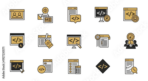 Coding Icons Representing Software Development Processes.