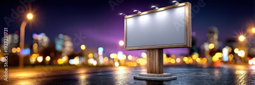 Blank Billboard Mockup in Night City with Bokeh Background