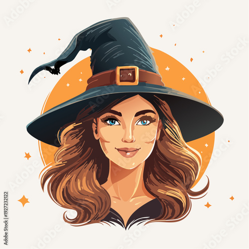 Woman Wearing White Witch Hat Portrait.