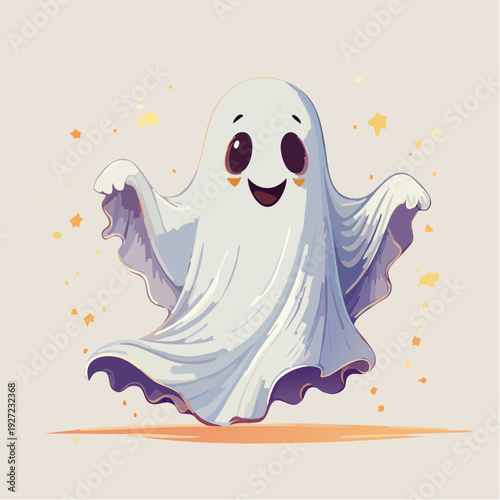 Friendly Cartoon Ghost Character with Smile.