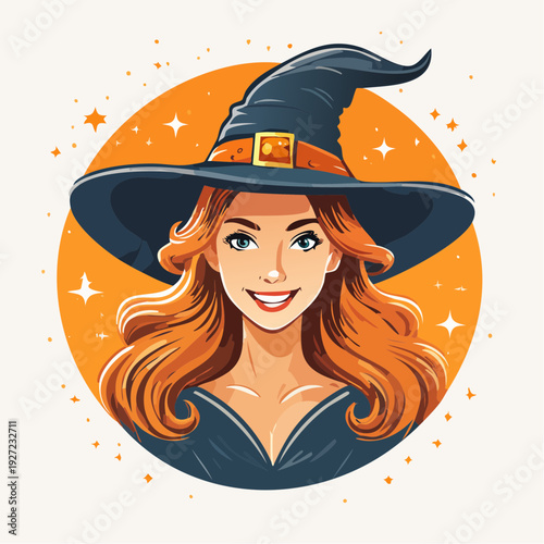 Cartoon Witch with Orange Hair and Hat.