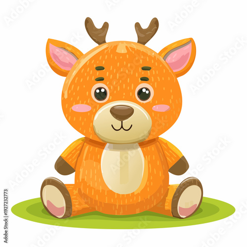 Cute Cartoon Deer Toy Sitting Down.