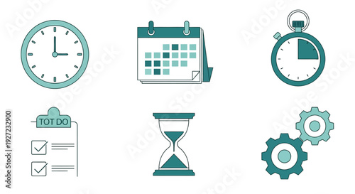 Time management and organization icons set.