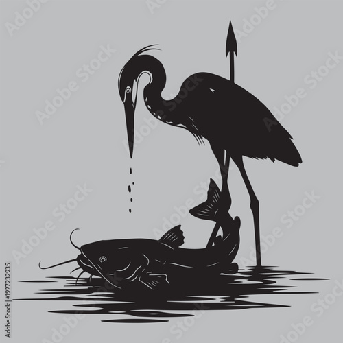 goliath heron river execution silhouette vector design art and illustration