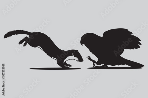 kakapo ground struggle eruption silhouette vector design art and illustration