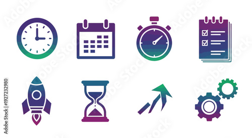 Colorful business icons and symbols set.