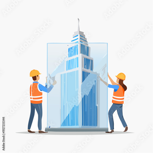 Construction Workers Building Skyscraper Model.
