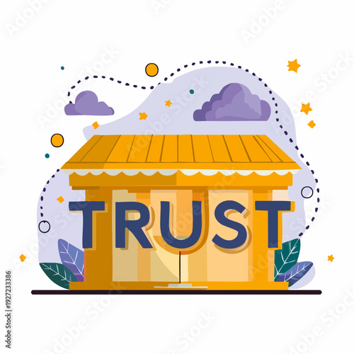 Yellow Storefront with Trust Signage Display.