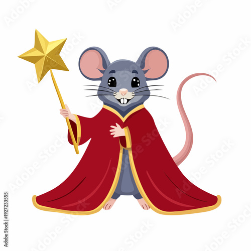 Cartoon Mouse Wizard with Magic Wand.