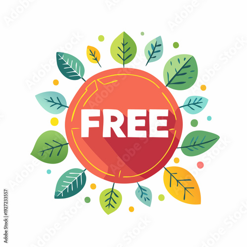 Red Button with Free Text and Leaves.