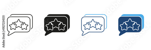 Speech Bubble With Stars Line And Solid Icon Set. Customer Feedback, Review, And Rating System Outline And Silhouette Symbol Collection. Communication And Evaluation. Isolated Vector Illustration