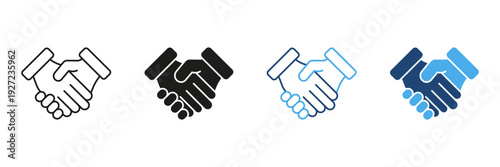Handshake Agreement Line And Solid Icon Set. Business Partnership, Collaboration, And Deal-Making Outline And Silhouette Symbol Collection. Professional Networking. Isolated Vector Illustration