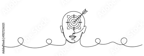 Continuous line art of target on human face symbolizing focus and precision. No editable stroke