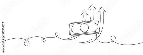 Rising opportunities: continuous line drawing of money and arrows indicating growth. No editable stroke