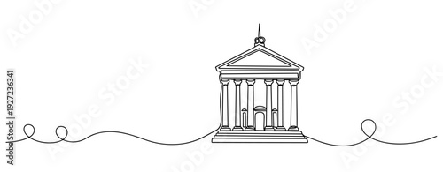 Continuous line drawing of classical architecture with columns. No editable stroke
