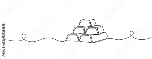 Minimalist continuous line drawing of stacked gold bars. No editable stroke