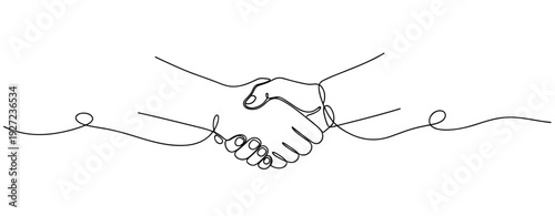 Continuous line drawing of a handshake symbolizing agreement and partnership. No editable stroke