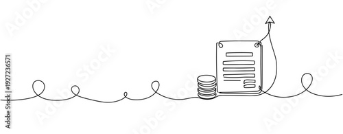 Simple continuous line drawing of business growth with chart and coins. No editable stroke