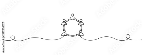 Minimalist line art of people connecting in a circle. No editable stroke
