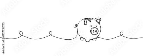 Minimalist piggy bank outline drawing with continuous line art. No editable stroke