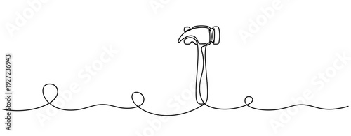 Continuous line drawing of hammer with fluid motion design. No editable stroke