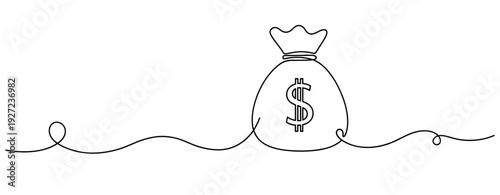 Continuous line drawing of money bag with dollar symbol. No editable stroke