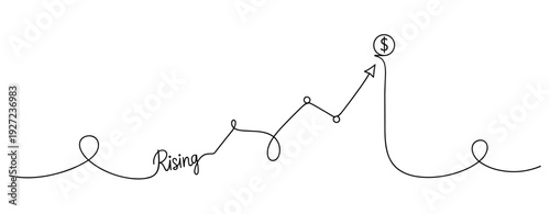 Business growth and rising profits concept with dollar sign on ascending line graph. No editable stroke