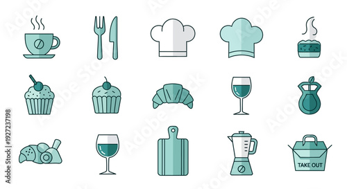 Food and drink icons set collection.