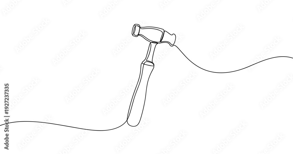 Obraz premium Continuous line drawing of hammer - minimalist black outline on white background. No editable stroke