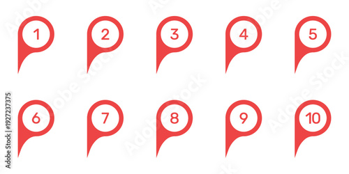 Numbered Location Pin Solid Icon Set. Sequential Navigation, Route Planning, And Geolocation Markers Silhouette Symbol Collection. Map Pointer With Numbers. Isolated Vector Illustration